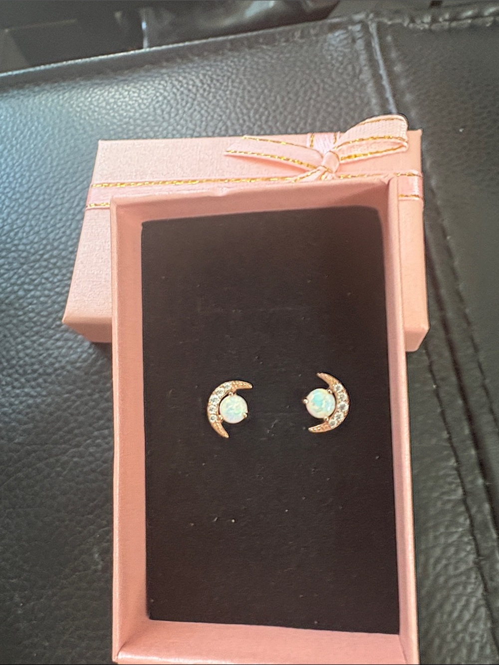 925 Sterling 14k Rose Gold Plated Opal Moonstone Crescent Stud Earrings